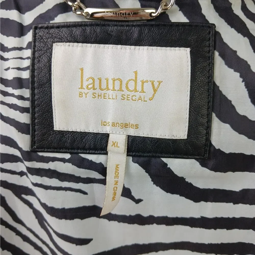 Laundry by Shelli Segal SZ XL Genuine Leather Jacket Gold Trim Buttery Soft